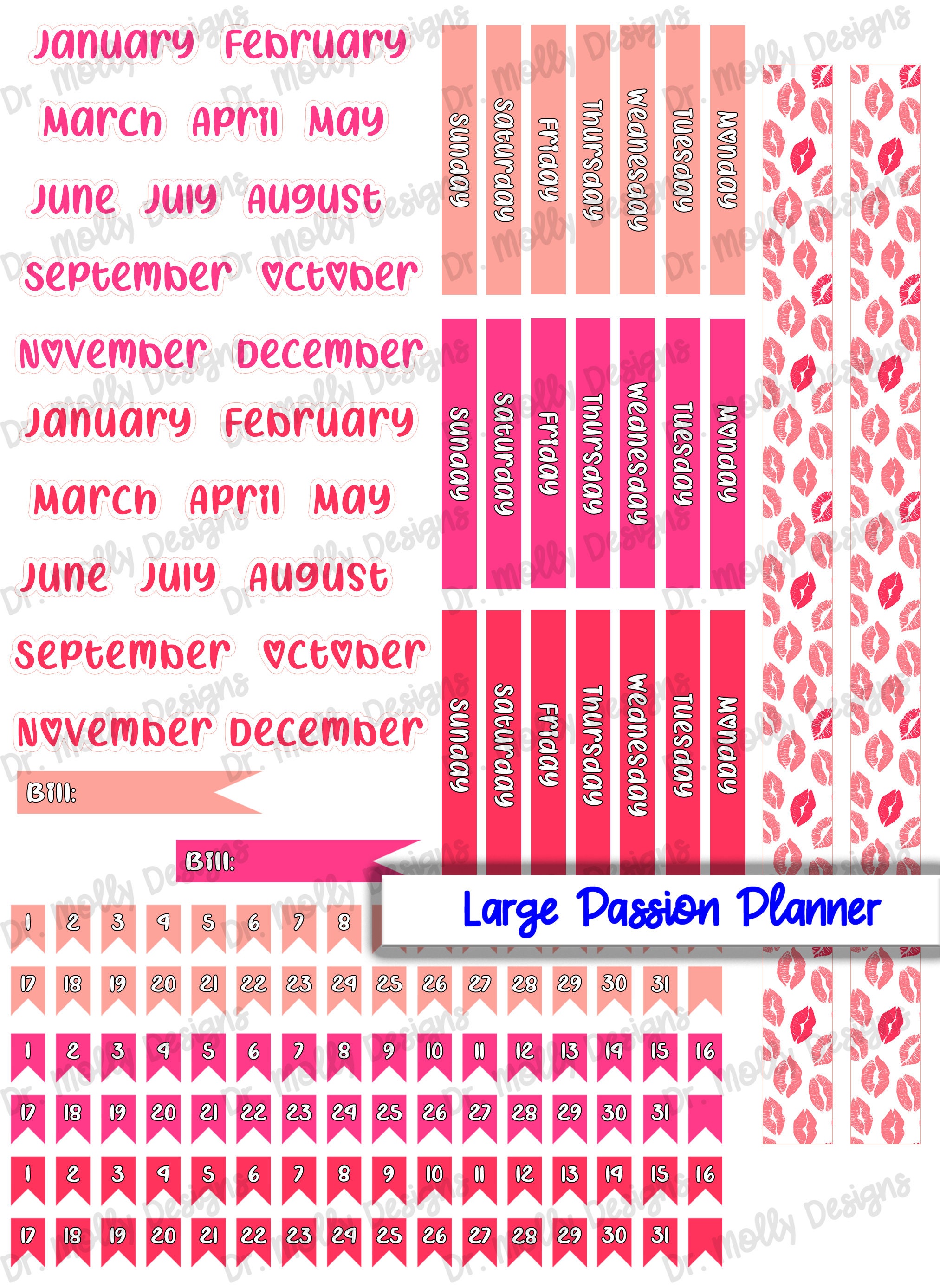 Kisses LARGE MONTHLY Passion Planner Printable Planner Etsy