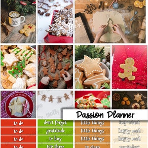 May include: A printable passion planner with a Christmas theme. The planner has sections for to do, don't forget, little things, and important. The planner is decorated with gingerbread cookies and other Christmas decorations.