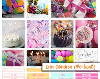 Cumpleaños / Planificador vertical Erin Condren / Etiqueta engomada imprimible de Erin Condren / Etiqueta engomada del planificador imprimible / EC semanal / Fiesta del día B / Pastel / Diversión