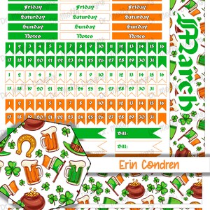 St Pats | MONTHLY Erin Condren | Printable Planner Stickers | Month ...