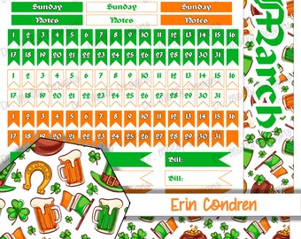 St Pats | MONTHLY Erin Condren | Printable Planner Stickers | Month Planner Sticker Kit | March | Leprechaun | Paddy | Shamrock | St Patrick