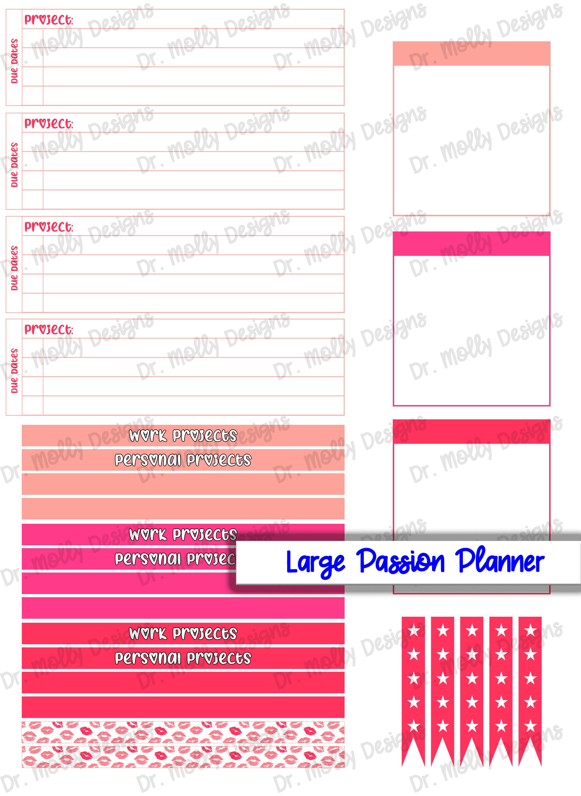 Kisses LARGE MONTHLY Passion Planner Printable Planner Etsy