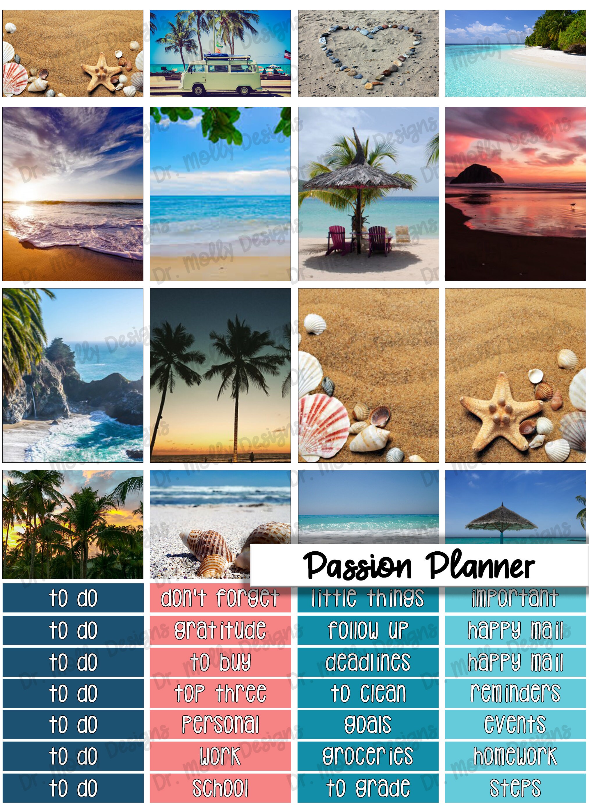 Beach Vibes | Passion Planner Printable Weekly Planner Stickers | Beach Stickers for Passion Planner | Fun Printable Beach Planner Layout