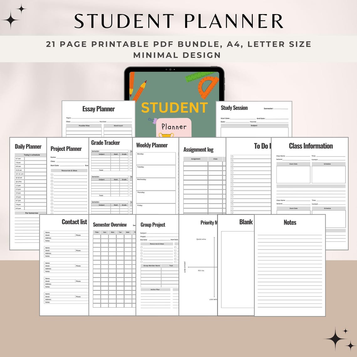 Printable Student Planner Bundle College School Planner Academic ...