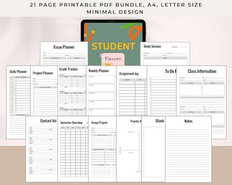 Printable Student Planner Bundle College School Planner Academic Student Planner A4 Letter Classic PDF Printable Student Planner iPad