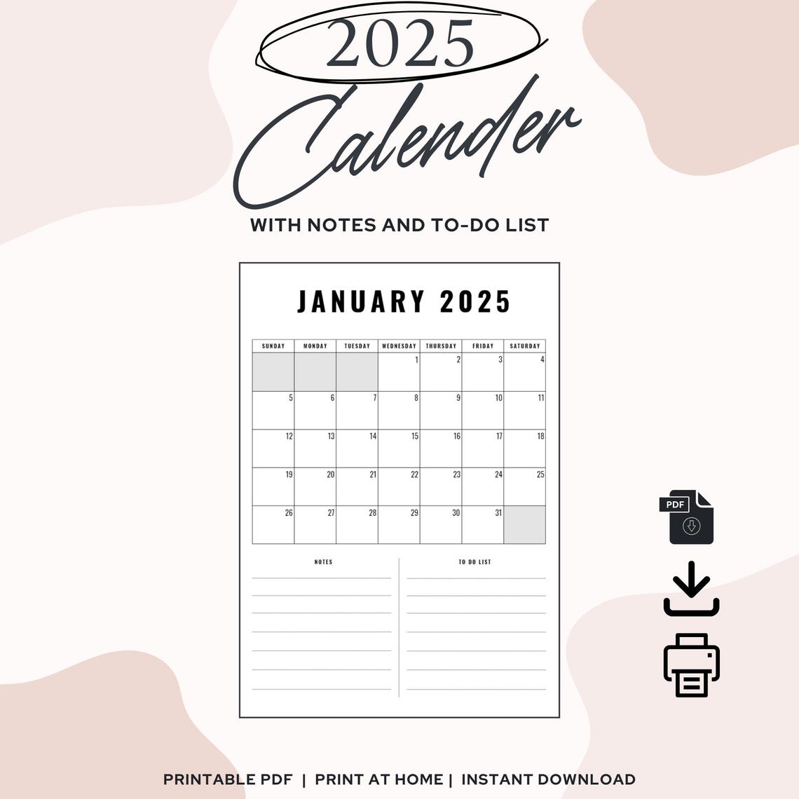 2025 Calendar 2025 Monthly Planner Portrait Elegant Monthly Calendar ...