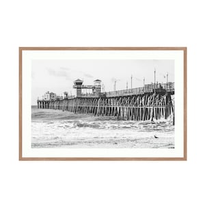 Black and White Oceanside Pier Print - Coastal Wall Art, California Beach Photography