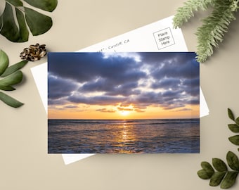 California Sunset 4x6 Photo Postcard, Colorful Sky Over the Pacific Ocean in Cardiff CA Postcrossing