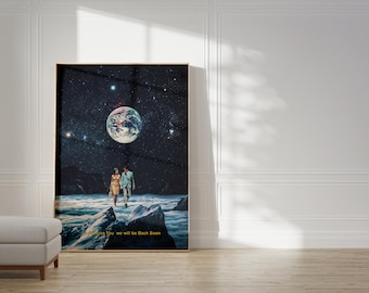 Retro Yellow Subtitle "I promise You We'll be Back Soon" - [Collage, Art Print, Retro Futuristic Poster, Surreal Collage, Photo Wall Art]