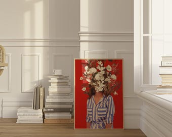 Your Strength is my Serenity Art Print  - [Flower head Portrait Collage Art, RetroPop Botanical Print, Elegant Floral Wall Art]
