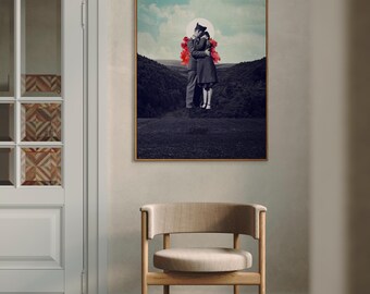 Hold My Breath Art Print - [Surreal Collage Art,Elegant Wall Decor, Giclée Retro Art Print, Romantic Art]