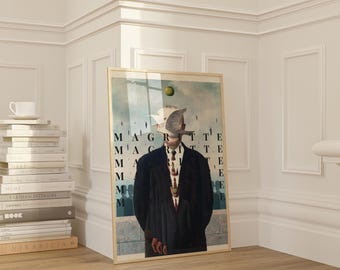 for Rene Magritte Art Print - [Portrait Collage art, Classic Artist, Contemporary Retro Vintage Collage Art,Elegant Wall Decor]