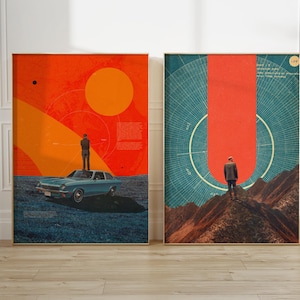 2er Set Versagen als Option - The only Compass is Observance [Retro Collage, surreale Wanddekoration, Midcentury Modern]