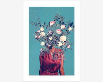 The First Noon I Dreamt of You Art Print - [Flower head Art Print, Elegant Autumn Floral Portrait, Botanical Wall Decor, Surreal Potrait]