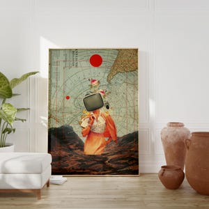 Antarktische Sendung - [Botanische Collage Kunst, Elegantes Frauen Porträt, Retro Surreal Kunstdruck]