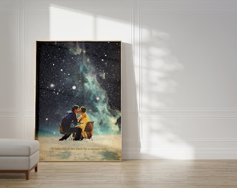 Retro Yellow Subtitle "I'll Take you to the Stars" Print- [Collage, Art Print, Retro Futuristic Poster, Surreal Collage, Photo Wall Art]