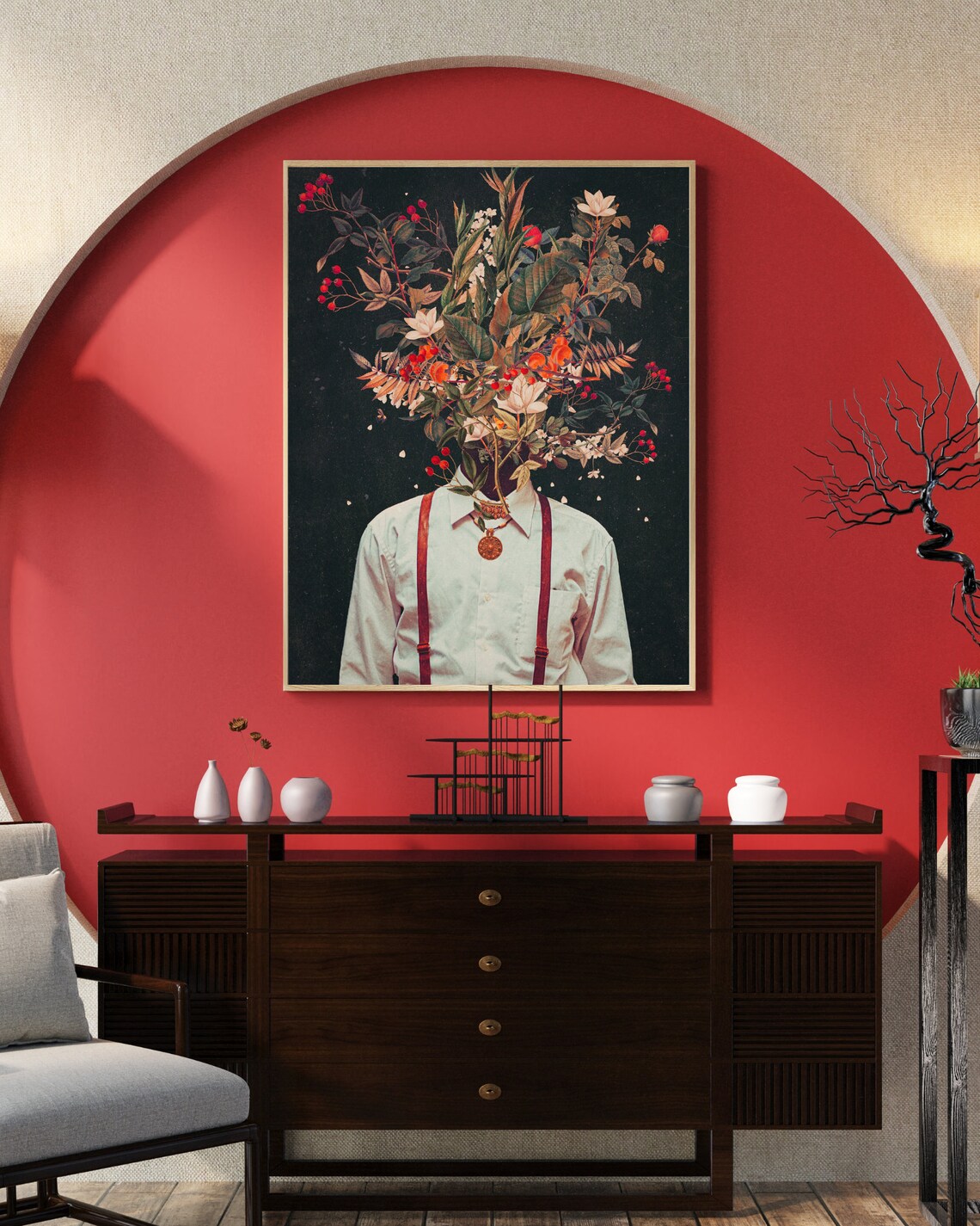 Foliage flower Head Art Print Elegant Floral Portrait Etsy