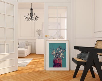 The First Noon I Dreamt of You Art Print - [Flower head Art Print, Elegant Autumn Floral Portrait, Botanical Wall Decor, Surreal Potrait]