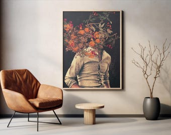 Roots - [Flower head Art Print, Elegant Floral Portrait, RetroPop Botanical Wall Decor, Autumn Flowers Art]