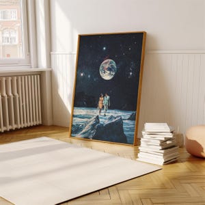すぐに戻ってくることをお約束しますプリント - [シュールアートプリント、スペースコラージュアート、レトロ風アート、恋するカップルアート]