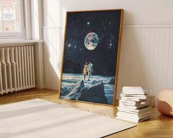 I Promise You We Will be Back Soon Print - [Surreal Art Print, Space Collage Art, Retro Inspired Art, Couple in Love Art]