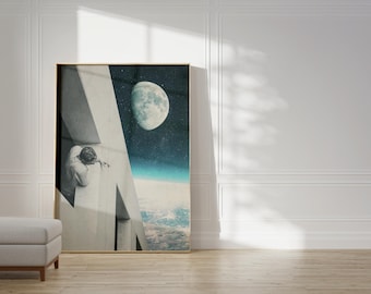 Needed to Breathe Art Print - [Collage,Romantic Art, Retro, Space, Futuristic, Midcentury Vibe Surreal Collage, Sci-fi Wall Decor]