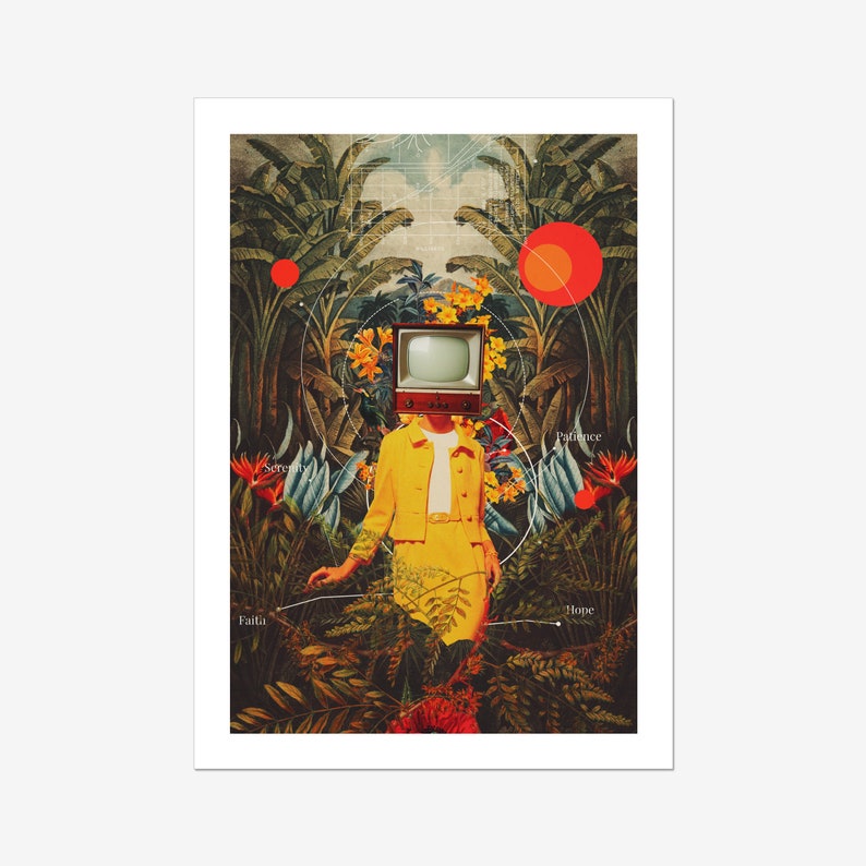 She Came from the Wilderness Botanical Collage Art,Elegant Woman Portrait, Retro Surreal Art Print, Jungle Art image 2