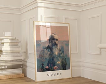 for Claude Monet with Border Art Print - [Portrait Collage art, Classic Artist, Contemporary Retro Vintage Collage Art,Elegant Wall Decor]