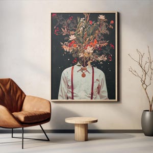 Laub - [Blumenkopf Kunstdruck, elegantes Blumenportrait, RetroPop Botanische Wanddekoration, Herbstblumen Kunst]