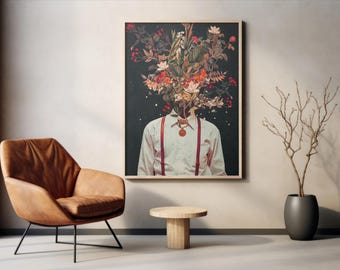 Foliage - [Flower head Art Print, Elegant Floral Portrait, RetroPop Botanical Wall Decor, Autumn Flowers Art]
