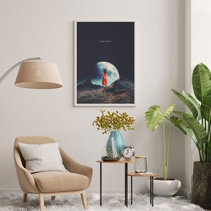 Waiting for You - Retro Futuristic Space Collage, Printable Wall Art, Digital Download, Sci-fi Midcentury Wall Decor