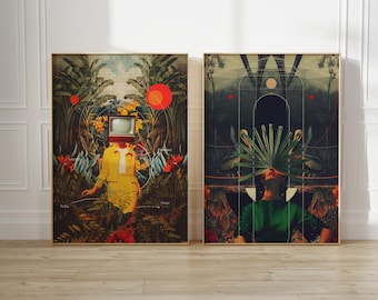Botanical Collage Art Prints: Surreal Floral Portrait Set "She Came from the Wilderness - She Saw the Equator"