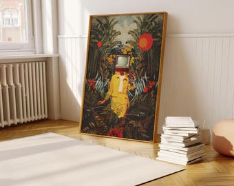 She Came from the Wilderness - [Botanical Collage Art,Elegant Woman Portrait, Retro Surreal Art Print, Jungle Art]