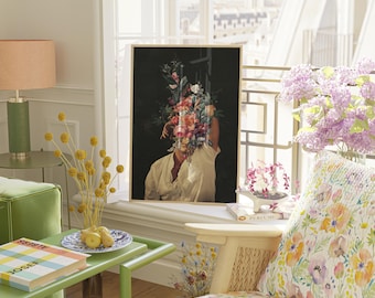 Roses Bloomed Every Time I Thought Of You - [Flower head Collage Art, RetroPop Botanical Print, Elegant Floral Wall Art