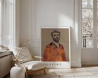 for Gustav Klimt with Border Art Print - [Portrait Collage art, Classic Artist, Contemporary Retro Vintage Collage Art,Elegant Wall Decor]