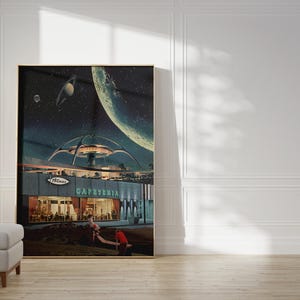 una cartolina dell'anno 2346 - [Collage, stampa artistica, retrò, spazio, futuristico, collage surreale di metà secolo, decorazione da parete fantascientifica]]