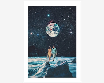 I Promise You We Will be Back Soon Print - [Surreal Art Print, Space Collage Art, Retro Inspired Art, Couple in Love Art]