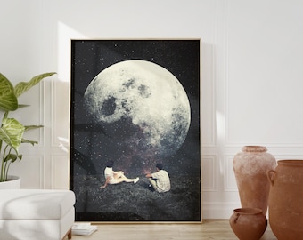 My Moon My Man My Love Art Print - [Collage,Romantic Art, Retro, Space, Futuristic, Midcentury Vibe Surreal Collage, Sci-fi Wall Decor]