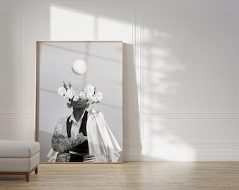 The Power of Your Contrast Art Print - [Flower head Art Print, Elegant Spring Floral Portrait, Botanical Wall Decor, Surreal Potrait]