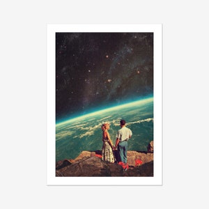 Love - [Surreal Art Print, Space Collage Art, Retro Inspired Art, Couple in Love Art]