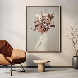 Zakochałam się w jesieni dzięki tobie - [Kwiatowa głowa, elegancki portret kwiatowy, botaniczny wydruk artystyczny w stylu retro, sztuka jesiennych kwiatów]