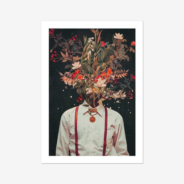 Foliage - [Flower head Art Print, Elegant Floral Portrait, RetroPop Botanical Wall Decor, Autumn Flowers Art]