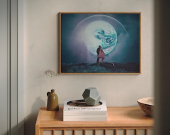Two Million Years from Yesterday Horizontal  Print - [Surreal Space Collage Art, Retrofuturistic Wall Decor, Landscape Art]