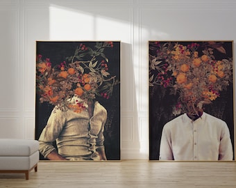 Floral Surreal Collage Art Prints: Elegant Portrait Set "Bloom - Roots"