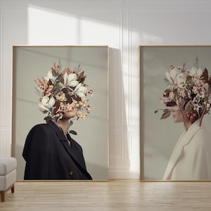 2er Set Art Prints I Fell in Love with Fall/Infinite Moments Infinite Autumns - [Blumenkopf, elegantes florales Portrait]