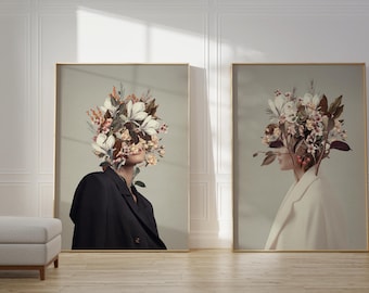 Set of 2 Art Prints I Fell in Love with Fall/Infinite Moments Infinite Autumns - [Flower head Art, Elegant Floral Portrait]