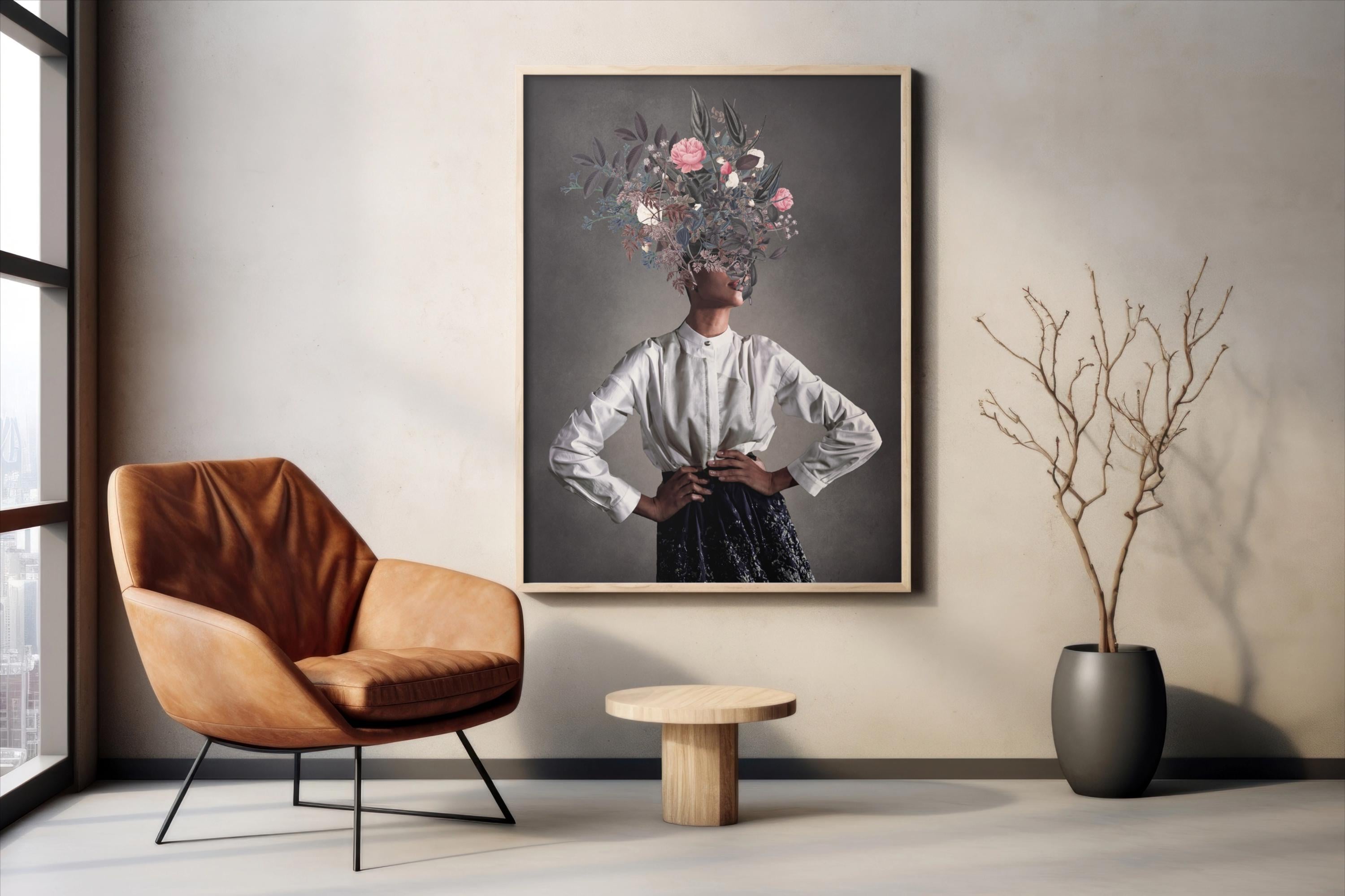 The Eternal Grace of Understanding Print - [Flower head Art Print, Elegant Autumn Floral Portrait, Botanical Wall Decor, Surreal Potrait]