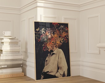Her Roots - Floral Surreal Portrait Art Print – Autumnal Botanical Collage (Unframed)