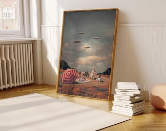 Pretend They Never Came Art Print - [Collage, Art, Retro, Space, Futuristic, Midcentury Vibe Surreal Collage, Sci-fi Wall Decor]