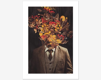 You Should Have Been Here Print - [Flower head Collage Art, Surreal Floral Portrait, Retro Botanical Art Print]